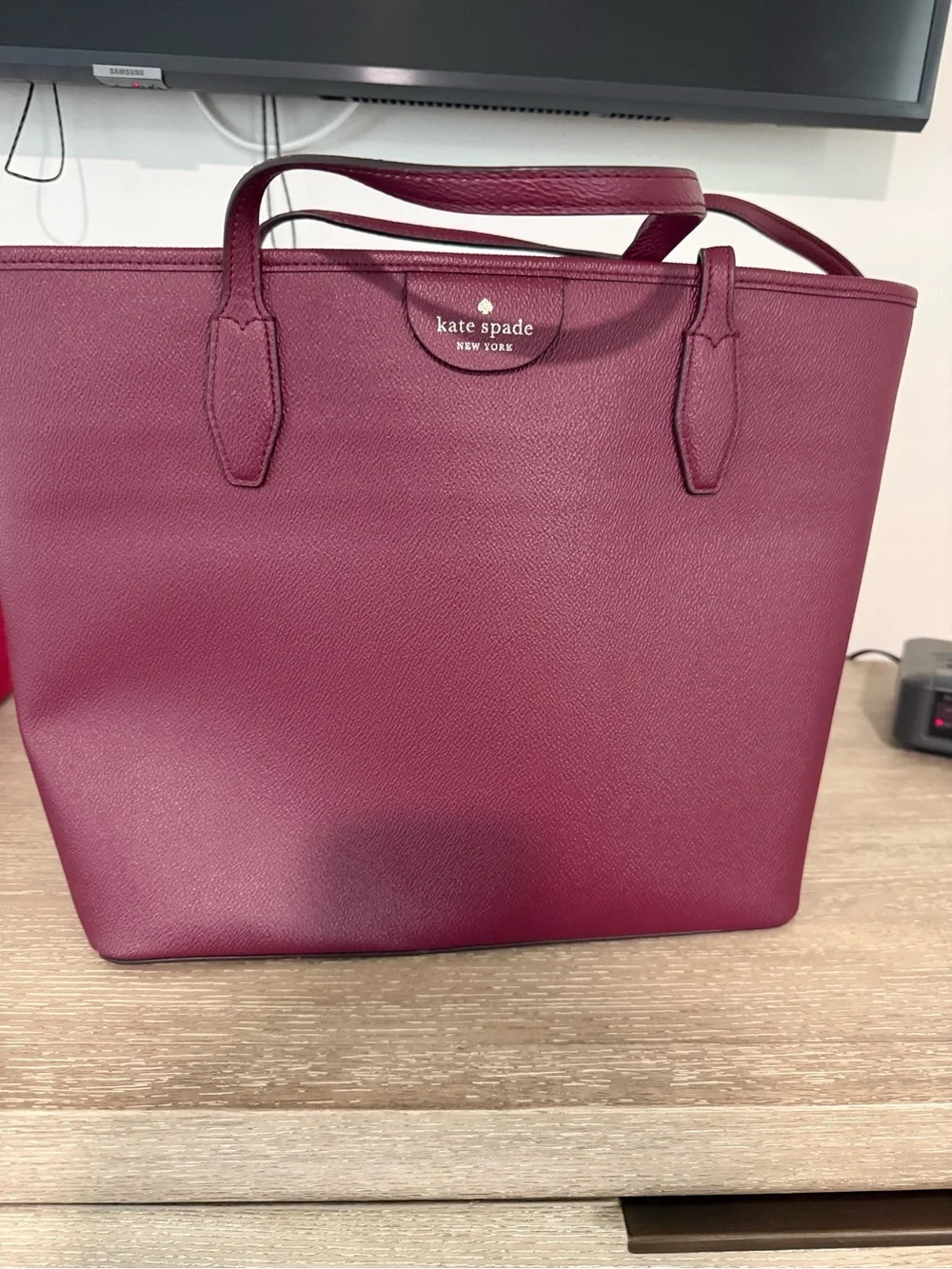 kate spade burgundy shoulder bag with gold logo